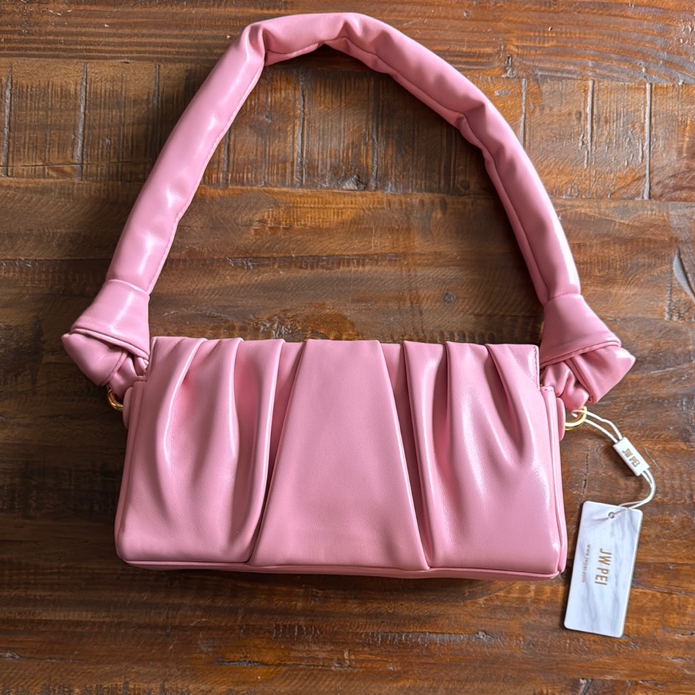 JW PEI Pink Ruched Shoulder Bag with Scrunched Strap